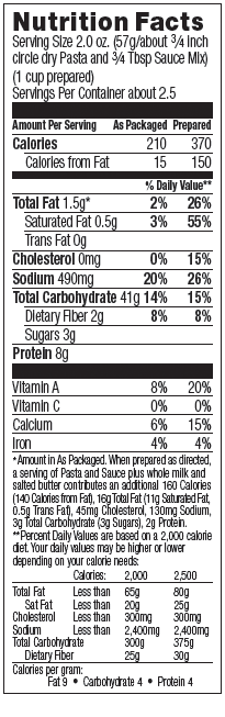 Nutrional Information for Angel Hair Pasta