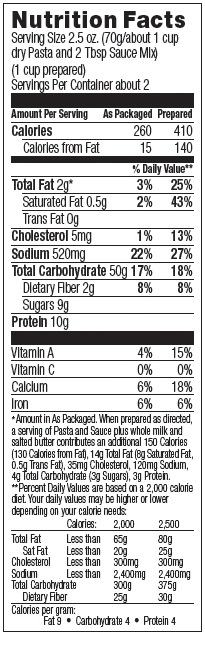 Nutrional Information for Parmesan Flavor Pasta